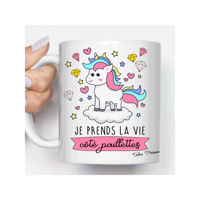 Mug Je Prends La Vie Cote Paillettes Cadeau Licorne Humour 